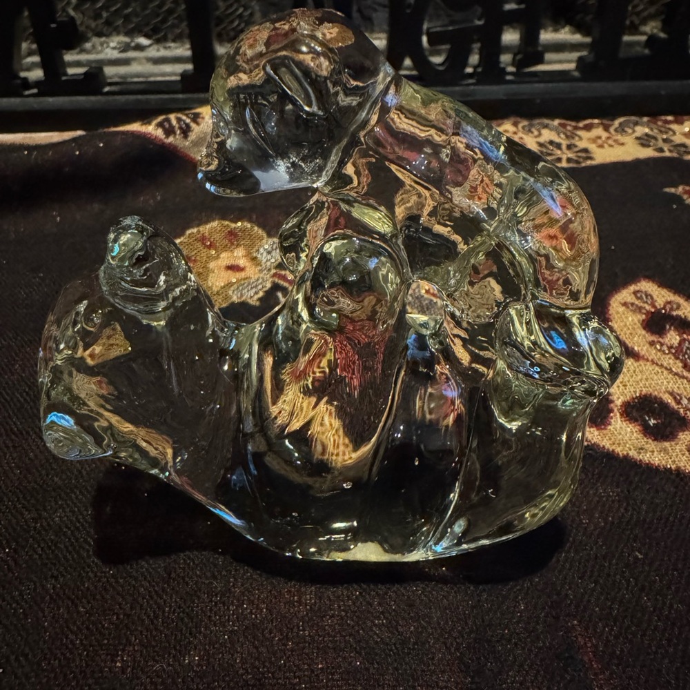 1980s Clear Art Glass Mama Bear And Baby